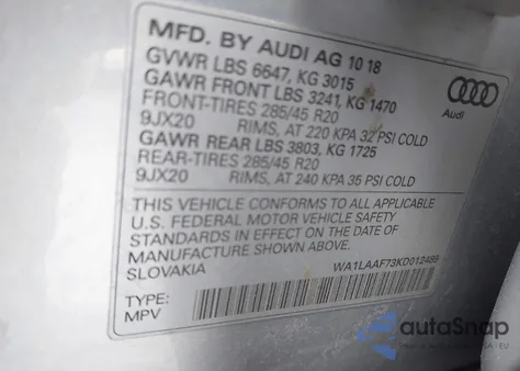 2019 Audi Q7 55 Premium из США, поврежденный, VIN WA1LAAF73KD012489